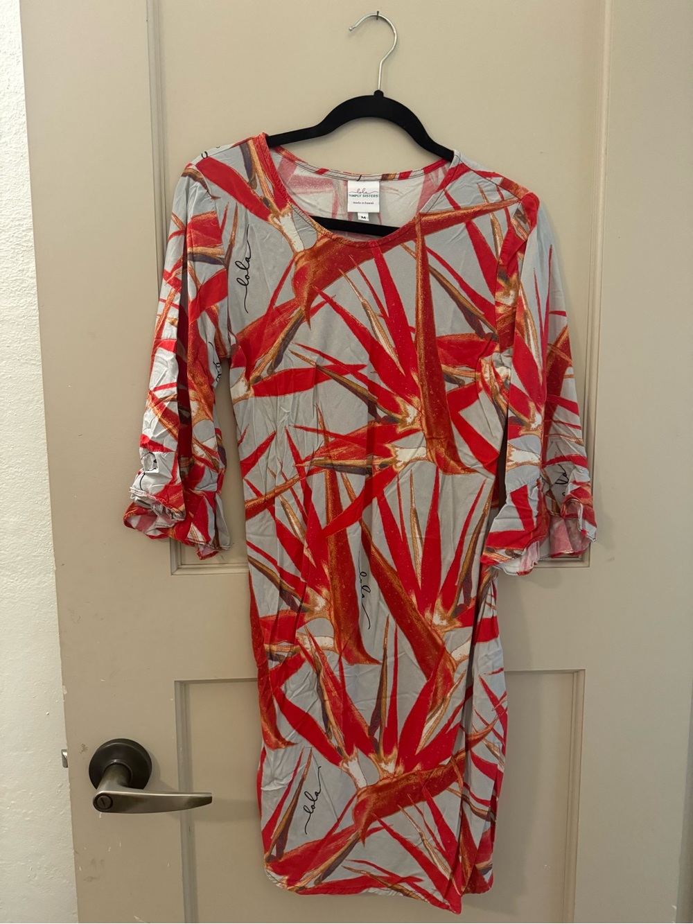Simply Sisters Lola Birds of Paradise Print Shift Dress Medium Made in Hawaii